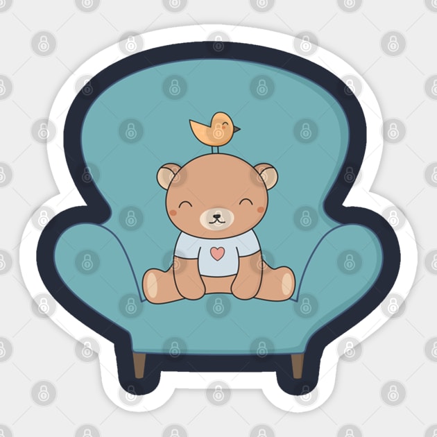 There's a whimsical teddy bear on the sofa Sticker by Bekker